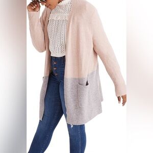 Madewell Kent Colorblock Cardigan Sweater In Coziest Yarn Pink Tan Gray Medium